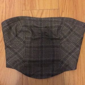 brown and black plaid crop tube too